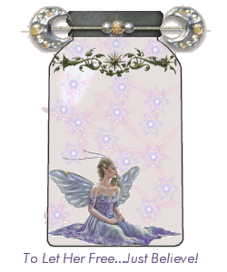 A fairy sits trapped in a jar full of sparkles. Set her free, you sicko.