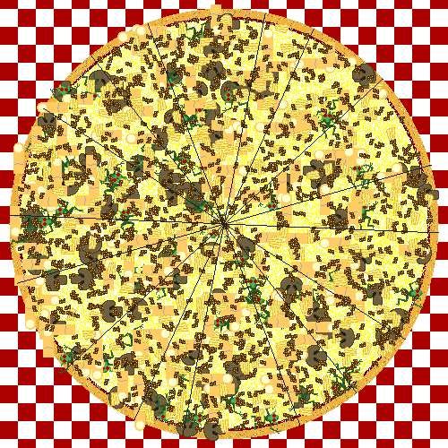 A beautiful rendering of a pixellated pizza.